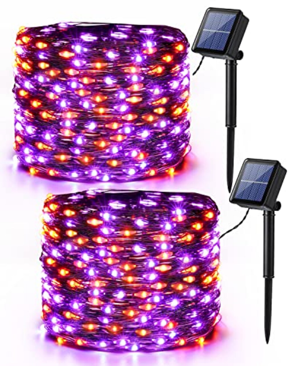 Brizled Orange & Purple Halloween Lights, 2 Pack Total 78FT 240 LED Solar Halloween Fairy Lights, 8 Modes Outdoor Orange Fairy Light, Purple Twinkle Light String Black Wire Outside Spooky Decorations